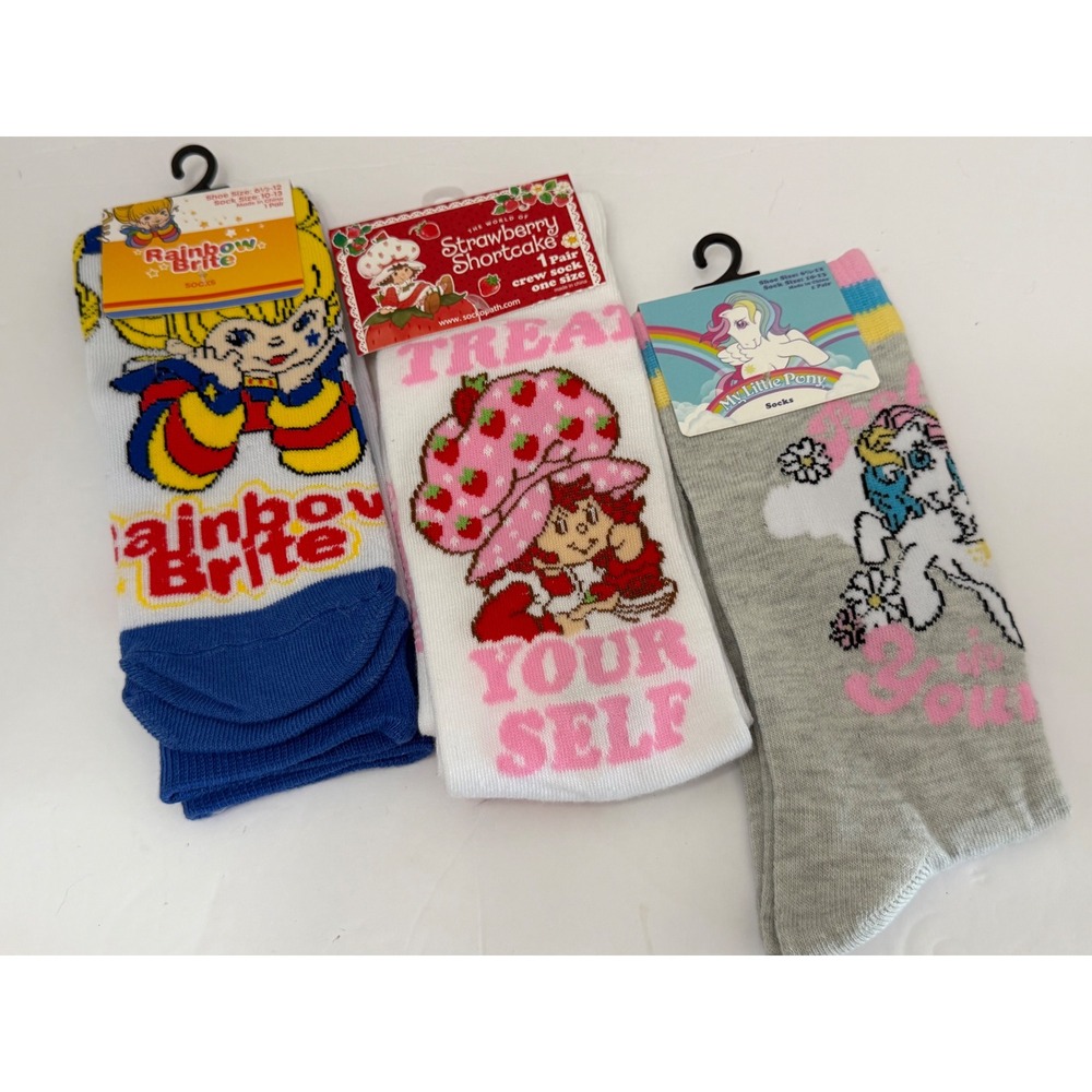 NWT Retro 80s Character Crew Socks Bundle Rainbow Brite Strawberry Shortcake MLP